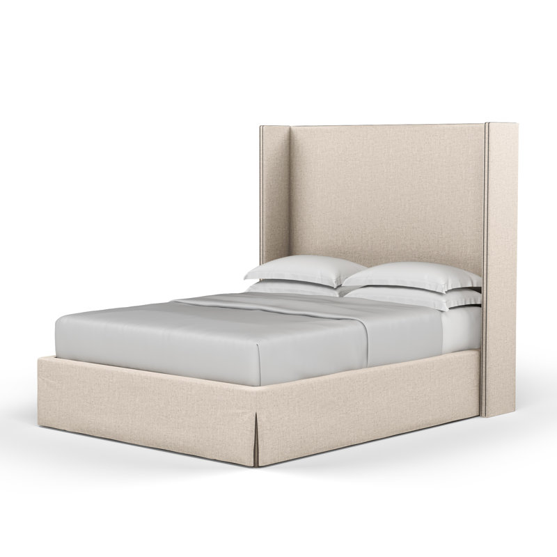 Lit tapissier Kaiser Box, Simple, Velours moelleux huître