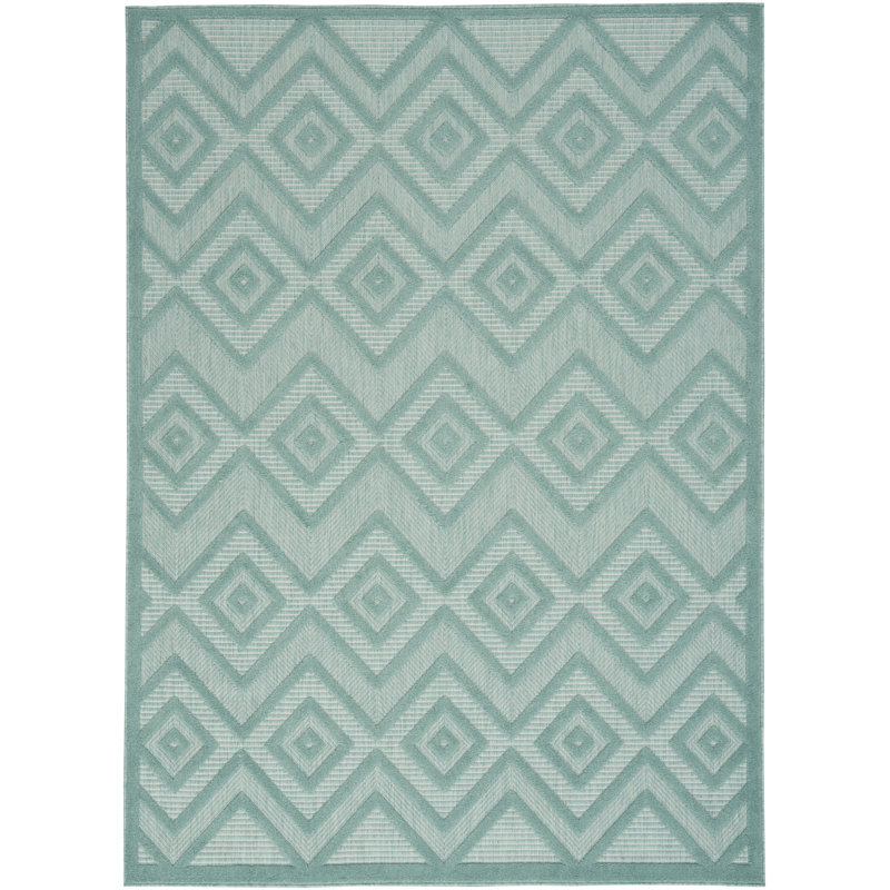 Foundry Select Versatile Diamond Aqua/Teal Indoor/Outdoor Area Rug, Rectangle 5' x 7'