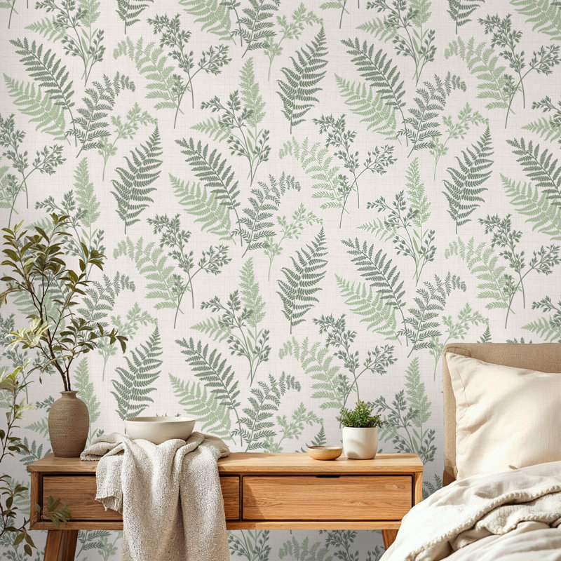 Fern 10m x 52cm Wallpaper Roll, Green