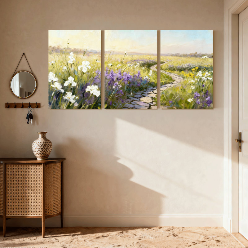Assortiment de bouquets de sentier floral, paysage de prairie, ensemble de 3 reproductions d'art sur toile, H 30 po x l 60 po