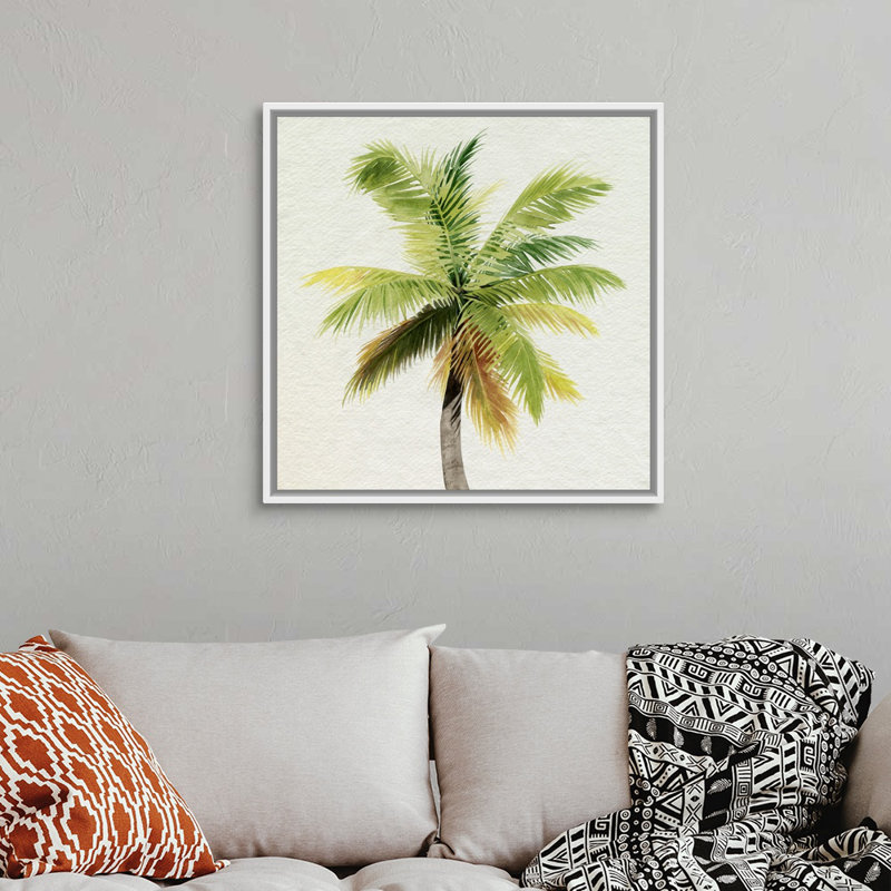 «Coco Watercolor Palm II», art mural sur toile, H 30 po x l 30 po x P 1,75 po, Toile avec cadre blanc