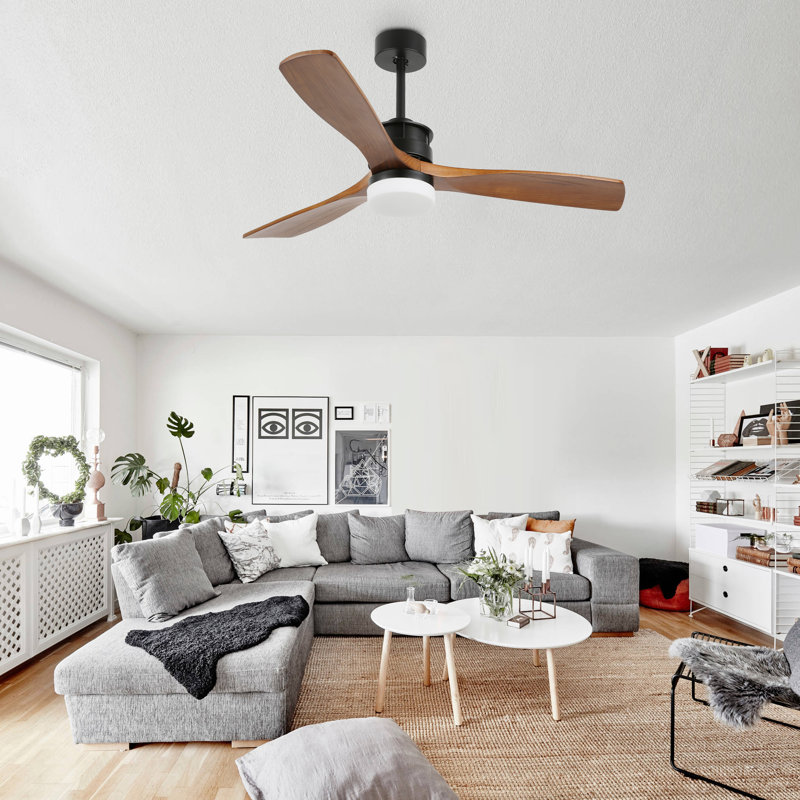 Brox 52 inch Outdoor Indoor Wood Ceiling Fan with Lights, Modern DC Motor 6 Speeds Reversible Ceiling Fan for Patio