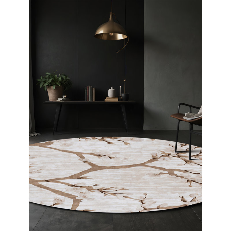 Machine Washable Gray Area Rug, Round 5'