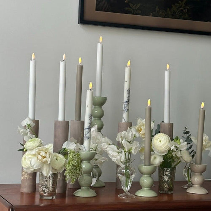 Bobbin Candlestick, Sage, 3.94" H x 1.97" W x 1.97" D