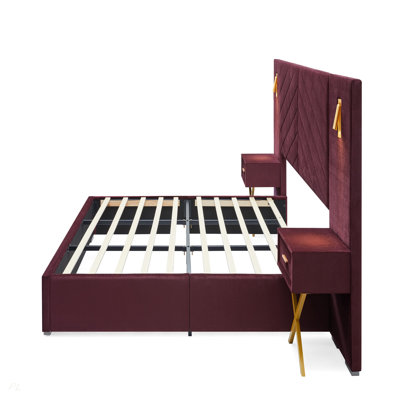 Velvet Bed Frame/Vertical Channel Tufted Wingback Headboard/Upholstered Platform Bed/Strong Wooden Slats/No Box Spring Needed