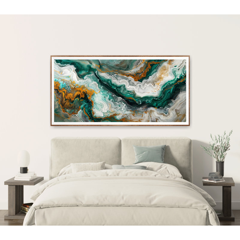 Abstrait géométrique, reproduction d'art sur toile, émeraude et marbre doré, Toile tendue, H 30 po x l 60 po x P 1,5 po