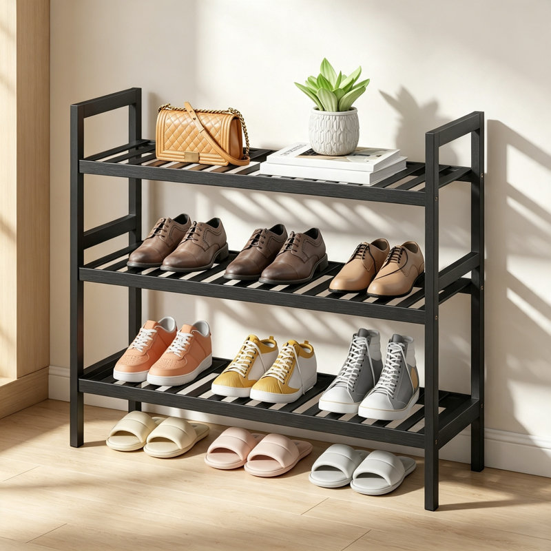 9 Pair Shoe Rack, Black