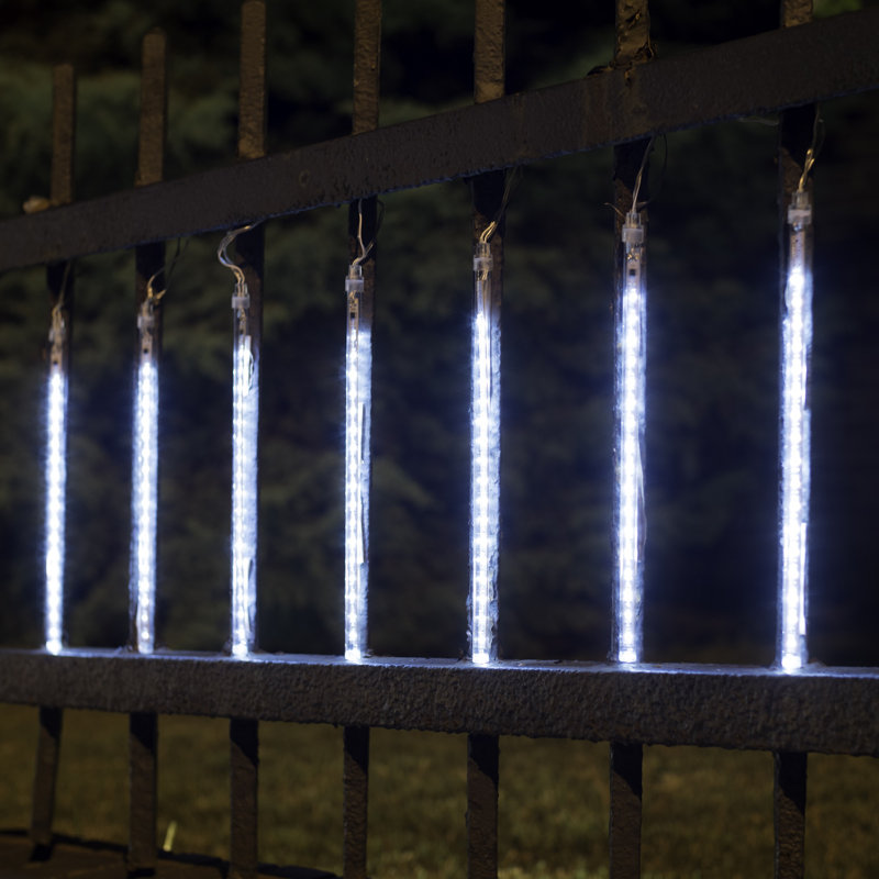 Electric LED Meteor Lights with 8 Cascading Light Tubes, White