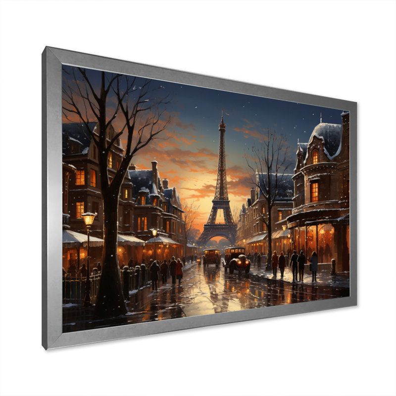 Paysage d'hiver Carnaval d'hiver - Décoration murale architecture, Cadre simple argenté, H 12 po x l 20 po x P 1 po