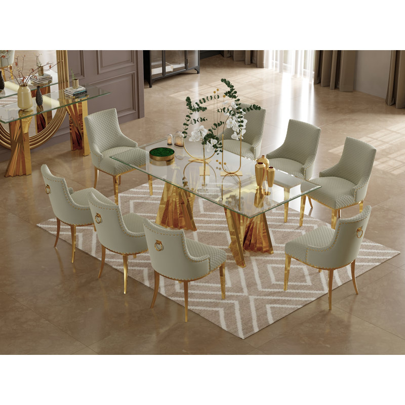 Trona Glass Top Metal Base Dining Table