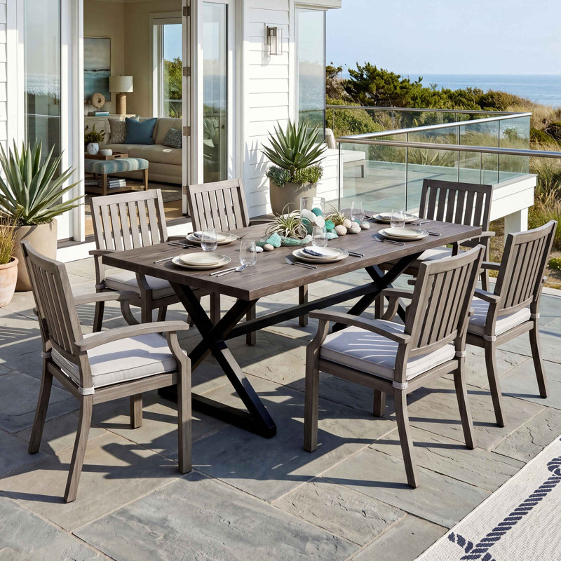 Ensemble repas d'extérieur 7 pièces avec chaises en aluminium et pieds en fer, mobilier de patio résistant aux intempéries