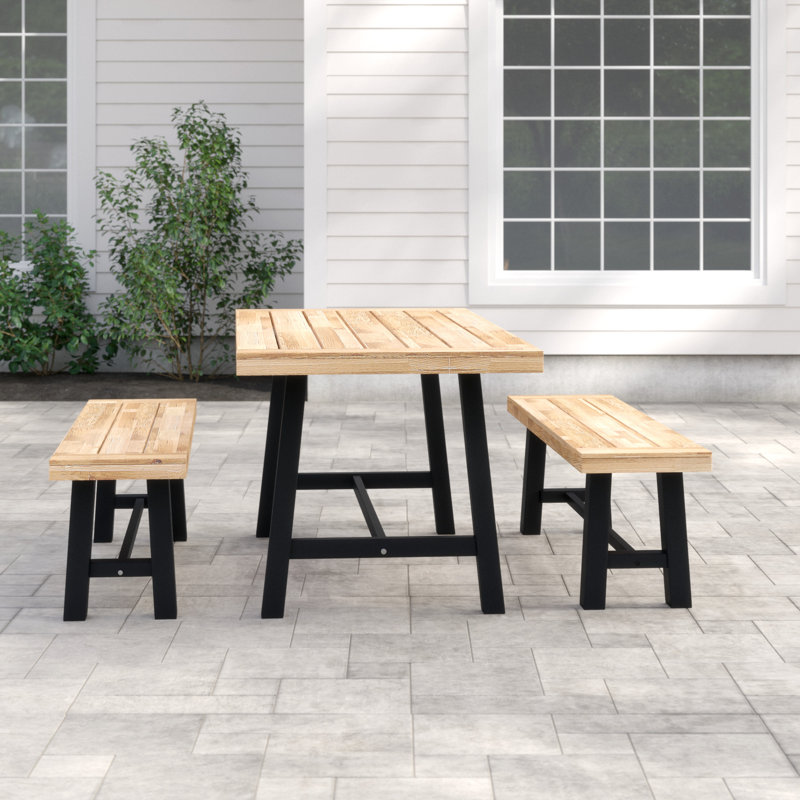 2 - Person Acacia Solid Wood Patio Dining Set Rectangular Table, Brown / Black