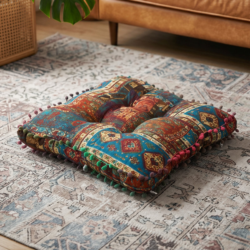 Square Tatami Seat Cushion, Blue Bohemian