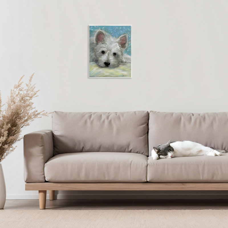 Plaque murale Lazy Day White Terrier, design par Mary Sparrow