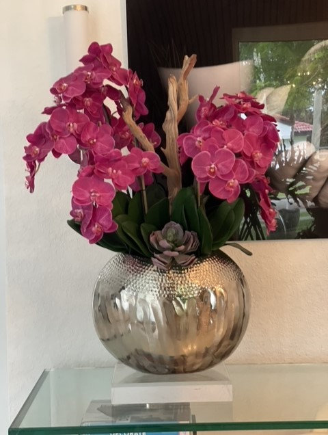 Olympian Phalaenopsis Orchids Centerpiece in Planter, Pink, Gold