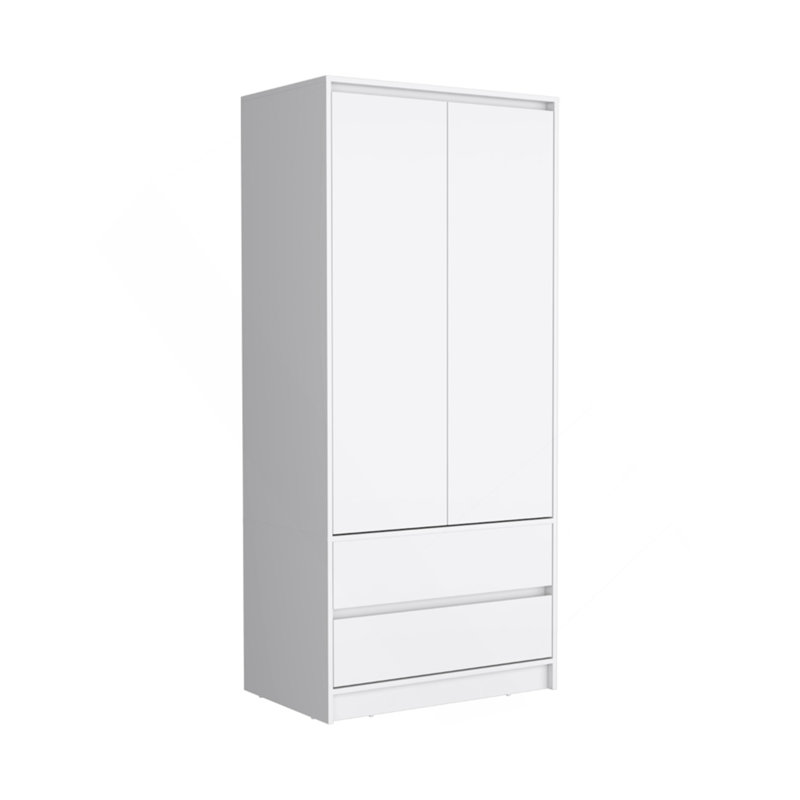 Armoire 2 tiroirs Austin, double porte, tringle - blanc, Blanc