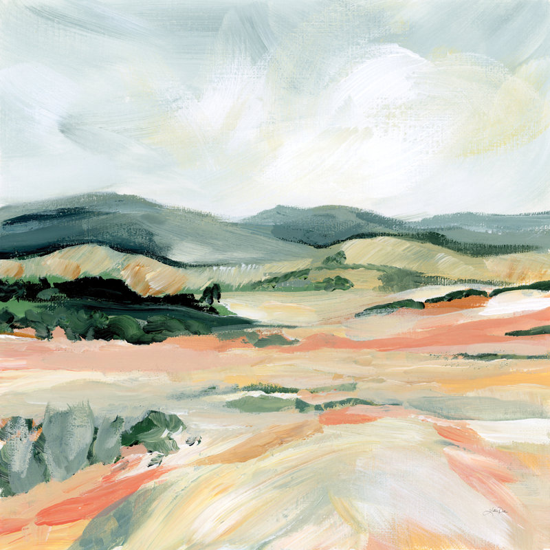 «Vermillion Landscape I» par Katrina Pete, reproduction d'art sur toile tendue, H 12 po x l 12 po, Imprimé à cadre argenté