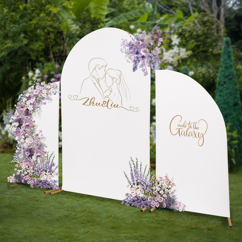 Supports de décoration de fond de mariage avec housse, Blanc / doré