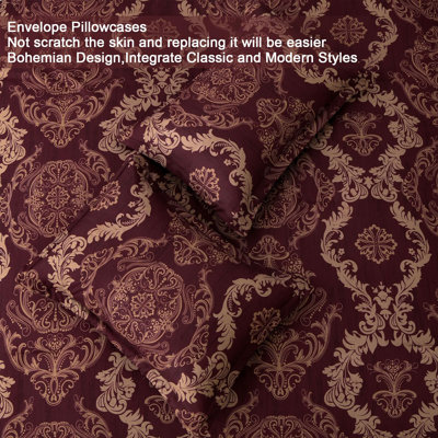 Ensemble d'édredon bohémien 7 pièces à motif damas 7 pièces