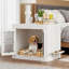 Mobilier de cage pour chien, blanc, avec bols rotatifs amovibles à 360 °