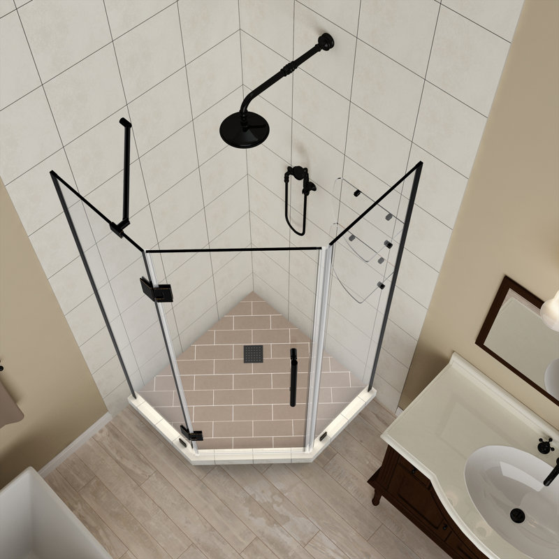 Cabine de douche à charnière néo-angle 38 po x 72 po Merrick GS, Transparent