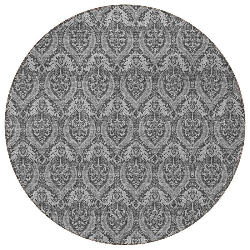 Tapis d'intérieur rond 8 po gris