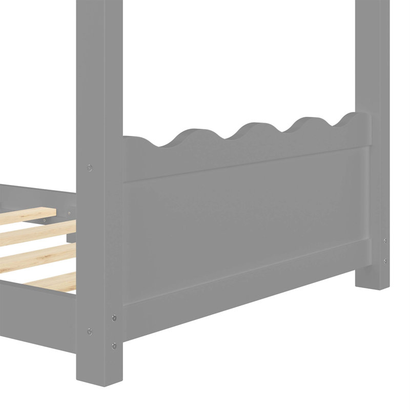 Lit simple au sol avec lattes de support, structure en bois massif pour enfants, sans sommier, gris, gris, Simple