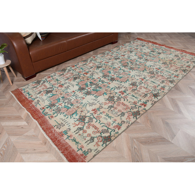 Grand tapis turc rétro à motif floral Oushak idéal pour la salle à manger en blanc