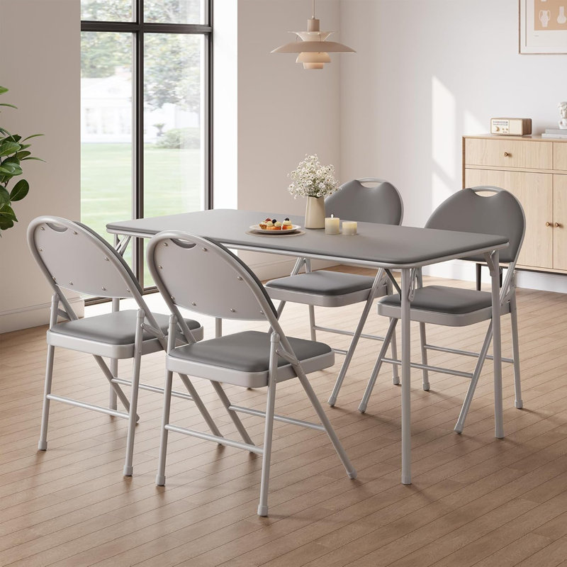 4 Pack Padded Folding Chairs, PU Leather Upholstered Foldable Chairs Set, Soft Cushioned Chairs With Metal Frame, Portable High Back Chairs For Office, Party, Dining Room