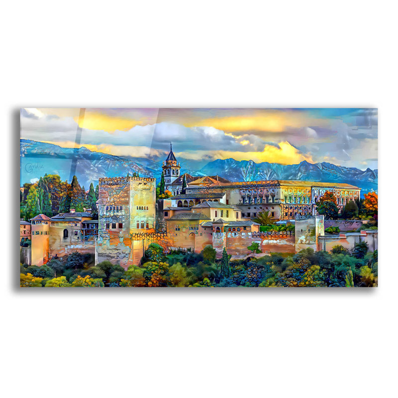 Art mural épique «Granada Espagne La Alhambra» par Pedro Gavidia, art mural en verre acrylique, bleu