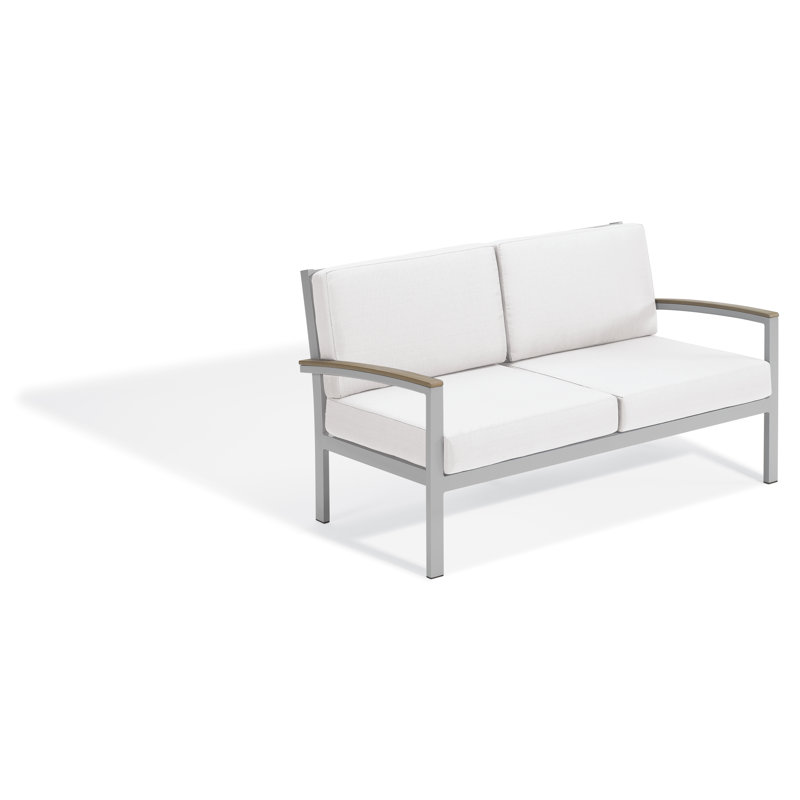 Travira 62.5" Wide Outdoor Loveseat with Cushion, Ice Blue, Flint/Vintage Tekwood
