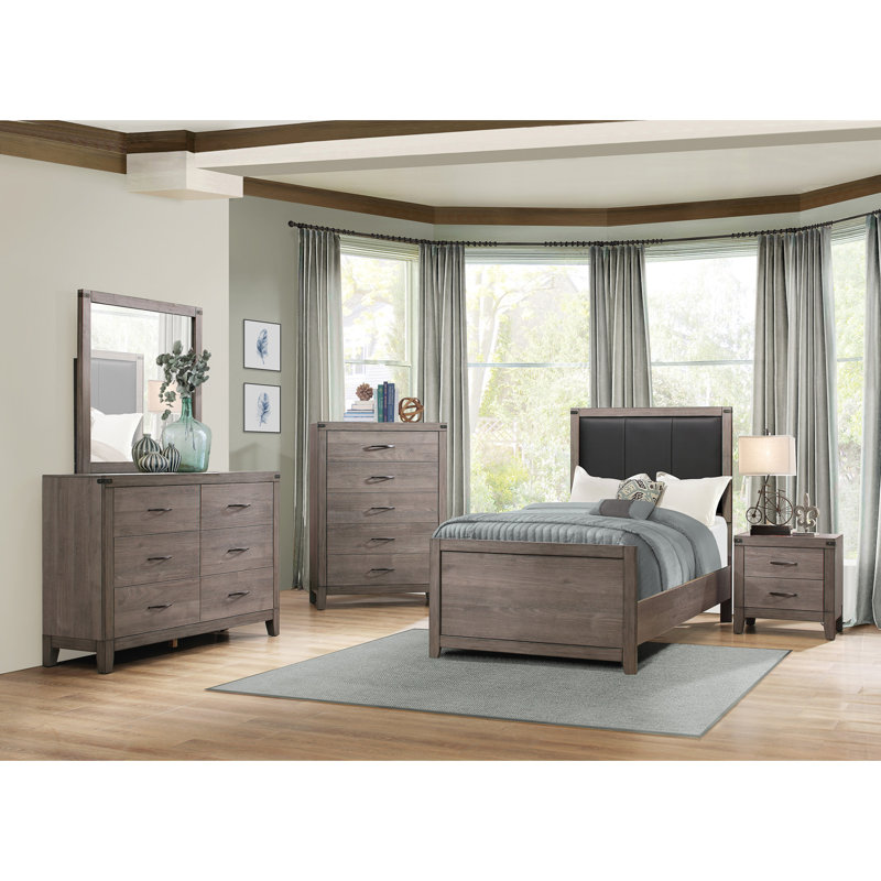Commode de chambre à coucher 5 pièces en métal brun foncé avec stratifié en mélamine et métal brun foncé