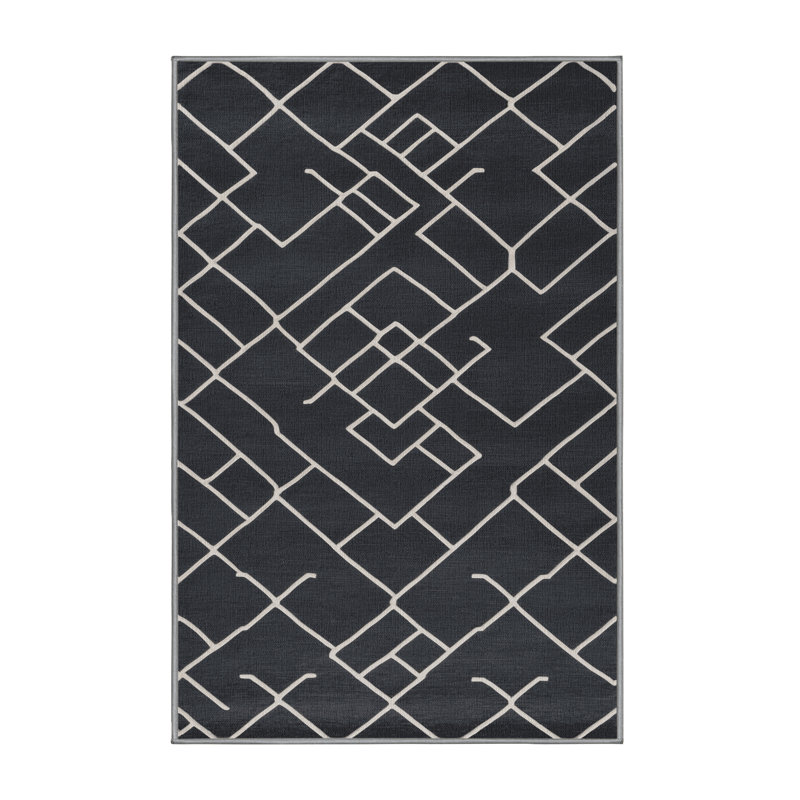 Tapis gris en treillis lavable à la machine, Rectangle 7 pi x 9 pi