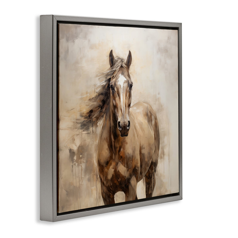 «Horse with Modern Drip», art mural encadré flottant par PI Creative Art, Cadre flottant gris lustré, H 25 po x l 25 po