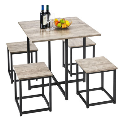 5-Piece Dining Table Set - Industrial Kitchen Table & Chairs Sets For 4 - Compact Table With 4 Stools & Space-Saving Design For Apartment, Small Space -  17 Stories, 225B2512897D4CBB8BA2AA4B03DC14E8