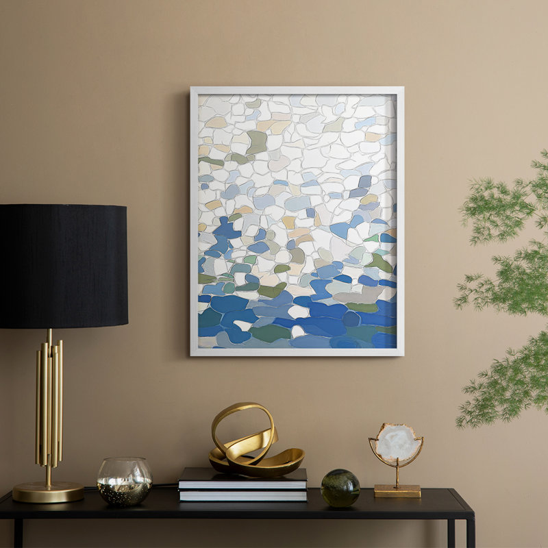 Reproduction encadrée abstraite, prête à accrocher, fabriquée aux États-Unis, H 29 po x l 23 po, Blanc
