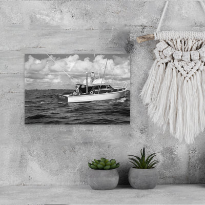 1950S Group Of 3 Men Trolling Off Of Fishing Boat In Gulf Stream Classic Retro Vintage Fish Ocean Wall Art