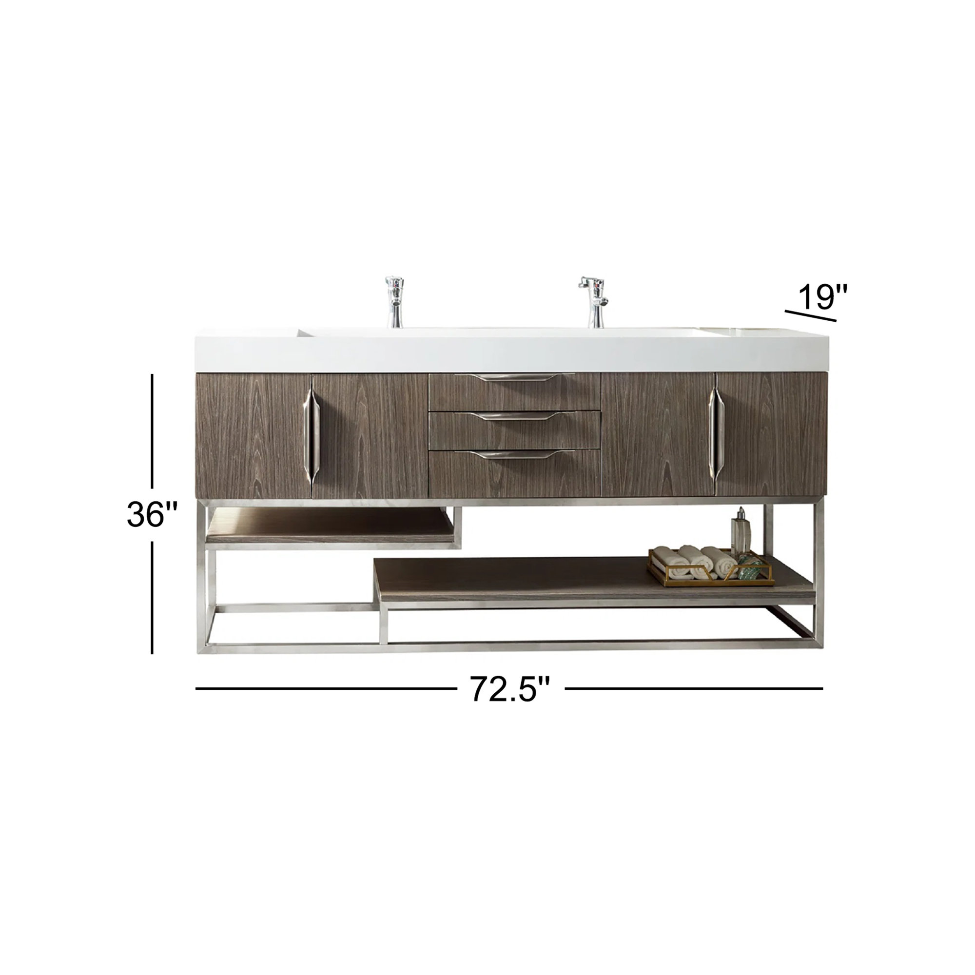 Samorah 72" Double Bathroom Vanity Set, Brushed Nickel, Ash Gray
