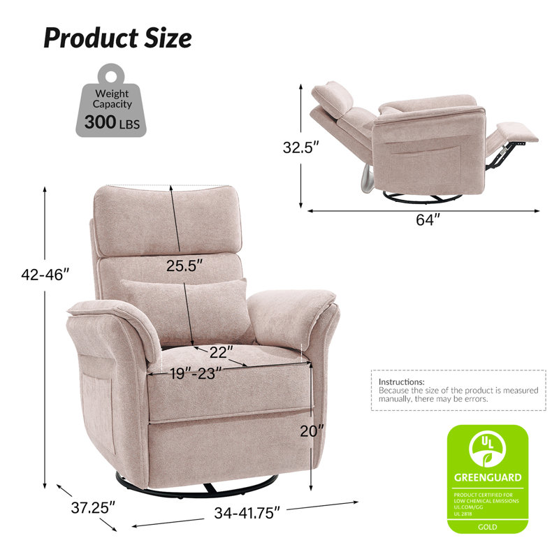 Beckette 41.75" Modern Swivel Glider Nursery Power Recliner with Adjustable Headrest, Rosy