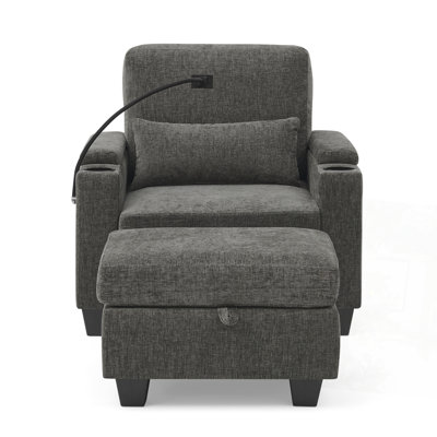 Single Sofa Recliner With Backrest, USB Charging And Storage Ottoman