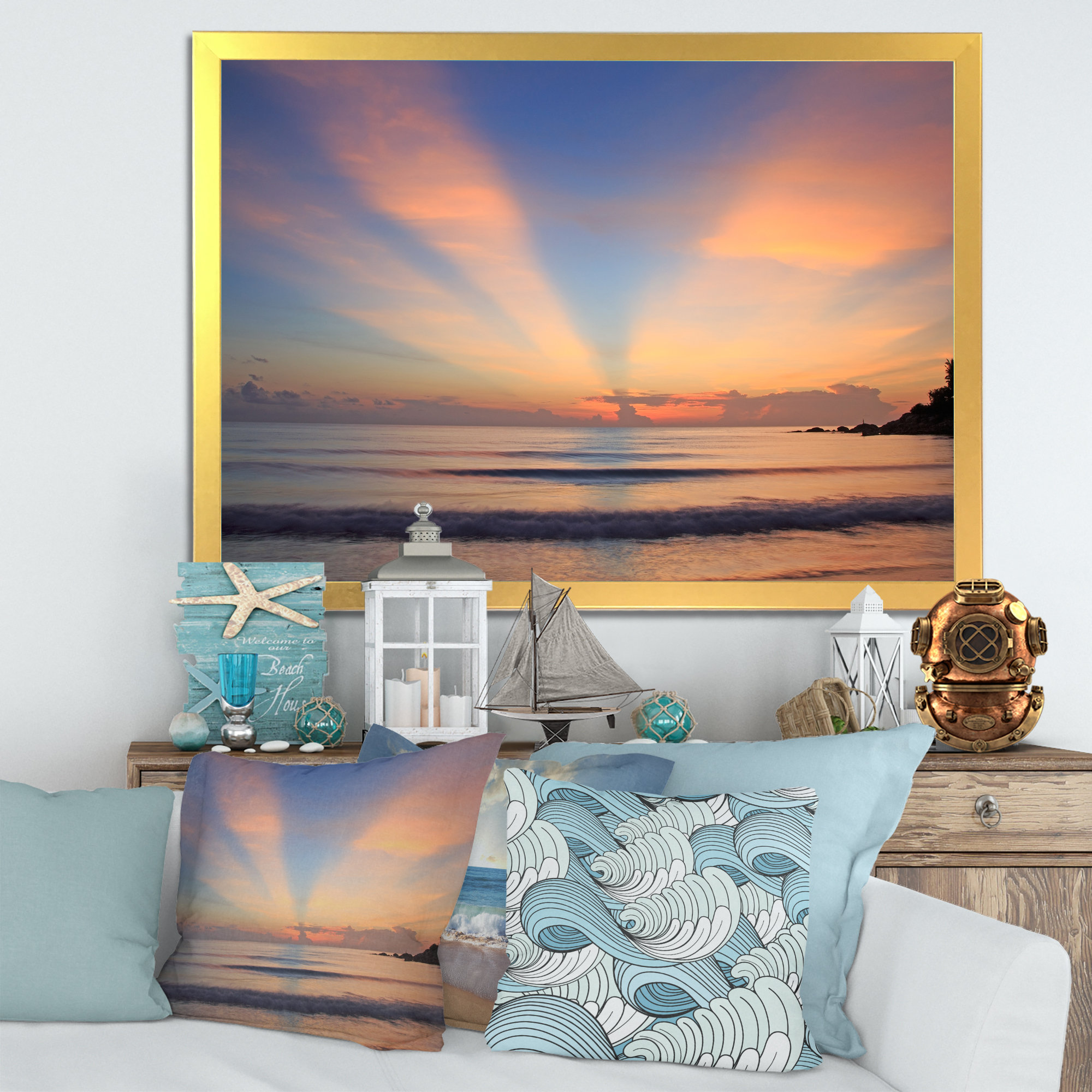 Highland Dunes Beach Sunrise With Dramatic Sky XV - Nautical & Coastal ...