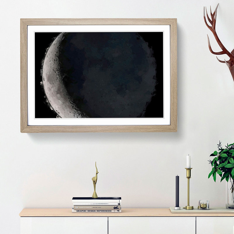 Crescent Moon Shadow in Abstract - Picture Frame Graphic Art Print, 27cm H x 36cm W x 2cm D, Oak Framed