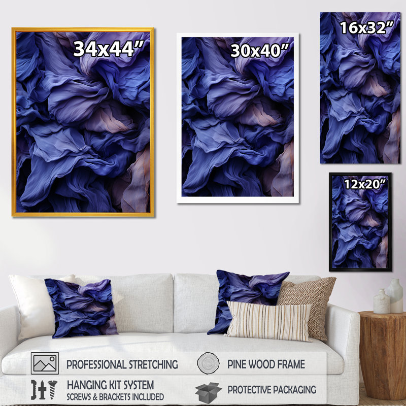Soie abstraite fractale mauve - art mural abstrait, Cadre photo noir, H 44 po x l 34 po x P 1,5 po