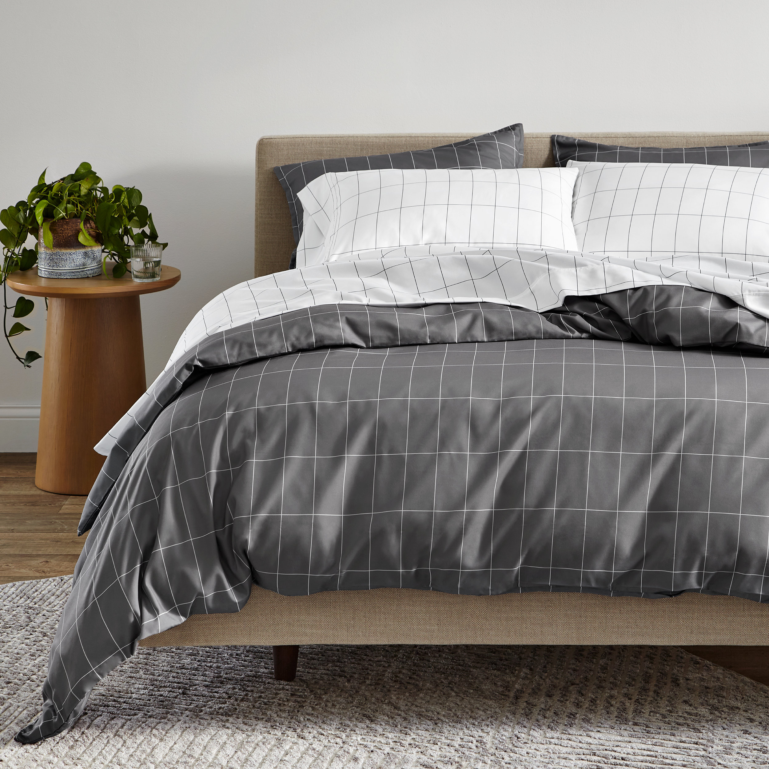 Grey Duvet Cover Sets Reversible Herringbone Microfibre Soft As Egypti —