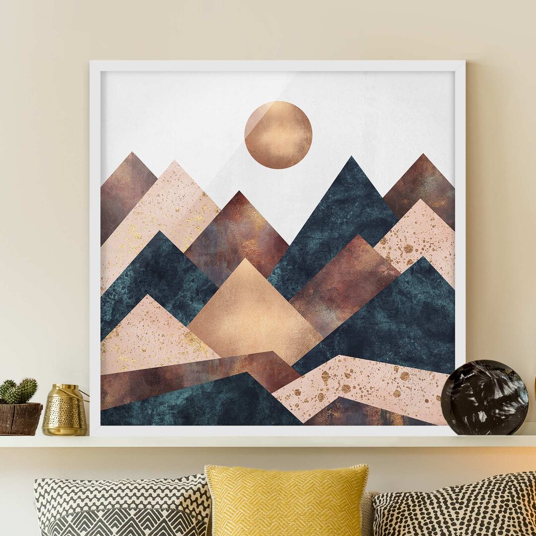 Gerahmtes Poster Geometric Mountains Bronze