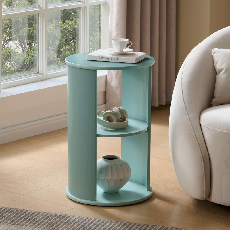 Table d'appoint ronde avec rangement, petite table de bout décorative à 3 niveaux pour salon, chambre à coucher, chevet, bureau, table de chevet peu encombrante - Glacier