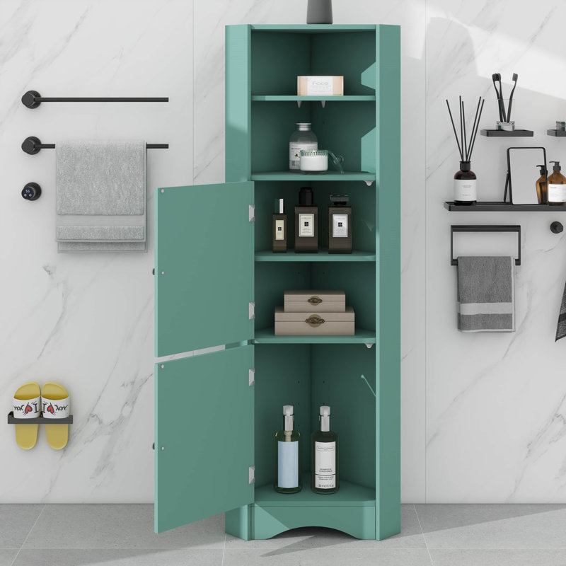 Grande armoire de coin autoportante avec portes et tablettes réglables, Vert