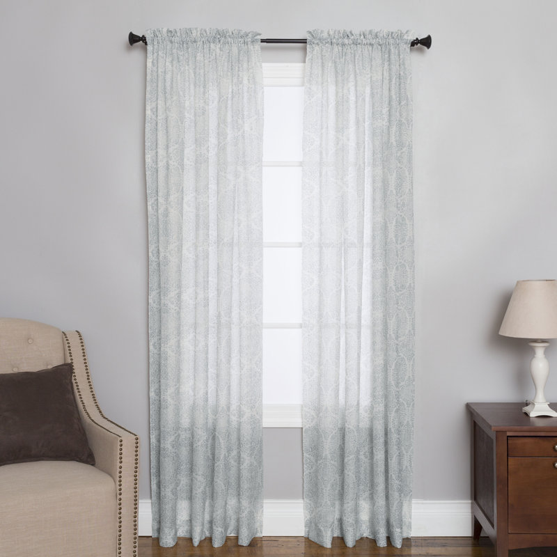 Eijaz 100% Polyester Semi-Sheer Distressed Medallion Print Curtain Panel with Rod Pocket Top, Blue, 51'' W x 63'' L