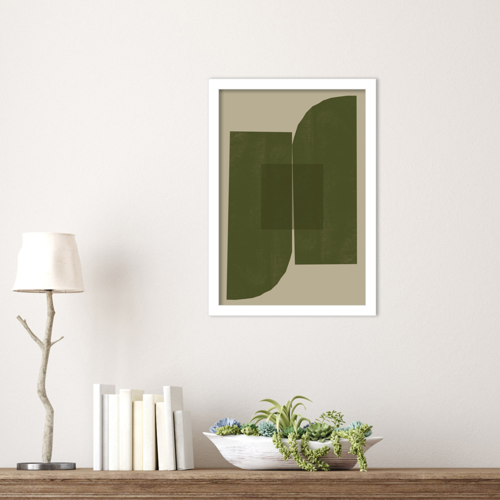 Green Composition 2 by The MIUUS STUDIO Wood Framed Wall Art Print, 17" H x 12" W, White