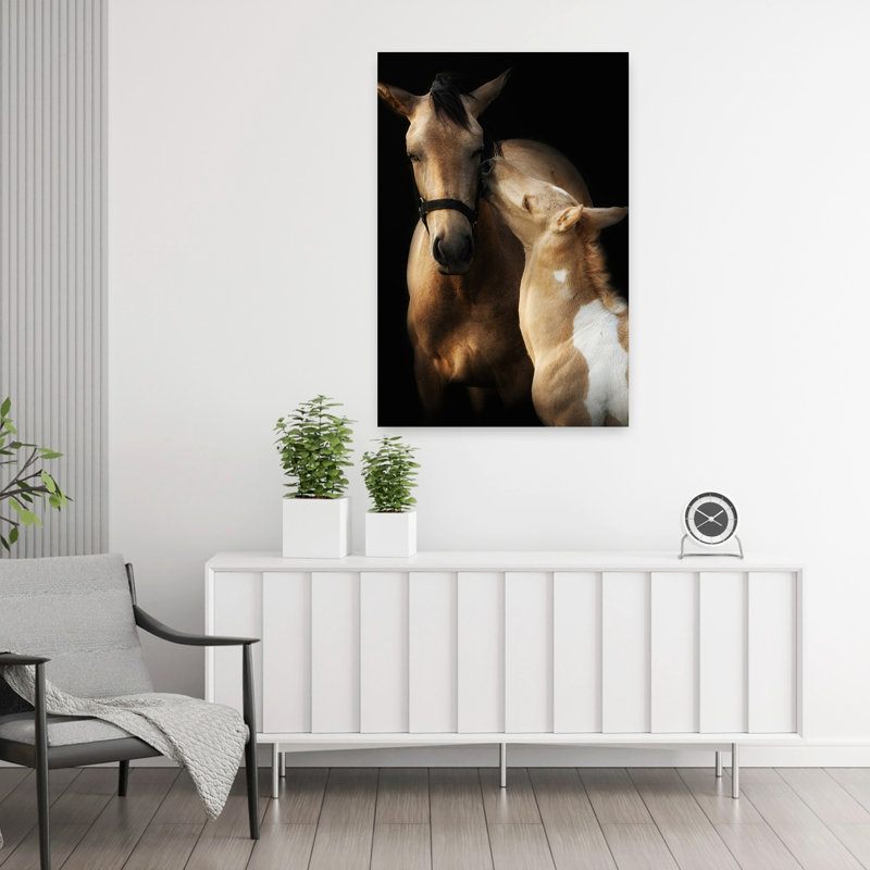 Art contemporain cheval et poulain, H 36 po x l 24 po
